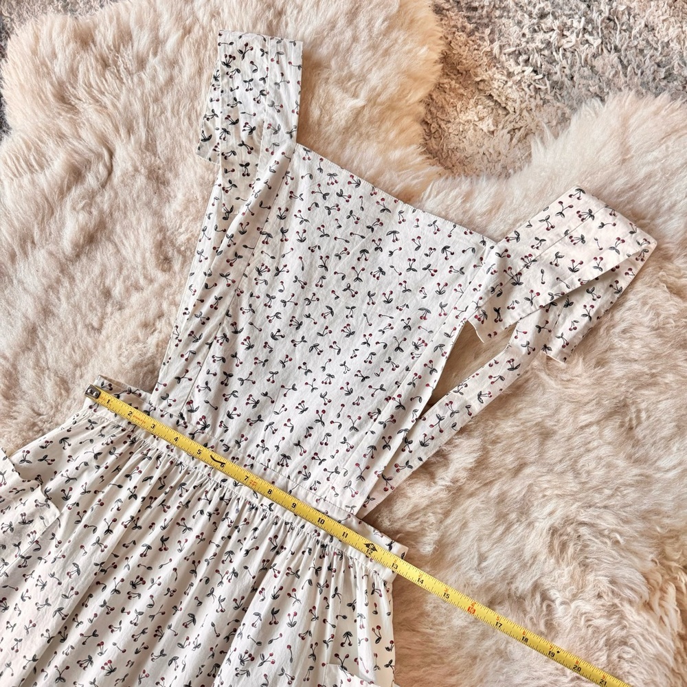 ✨🍒DÔEN ‘Peninsula’ Cherry Pinafore Apron Ruffle Maxi Dress Rare XS